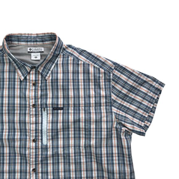 Columbia AX7670 Men's 4X Short Sleeve Plaid Button Shirt Zip Chest Pocket Blue - Picture 1 of 12
